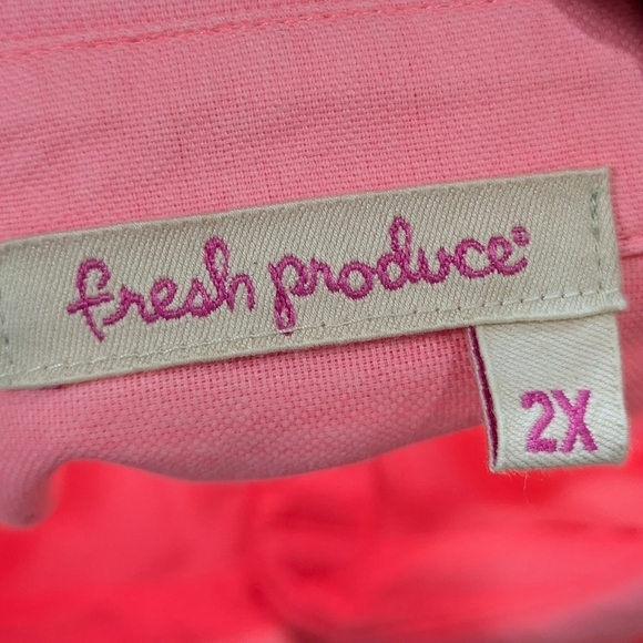 Fresh Produce pink 100% cotton button up long sleeve tie front shirt 2X - Picture 8 of 9